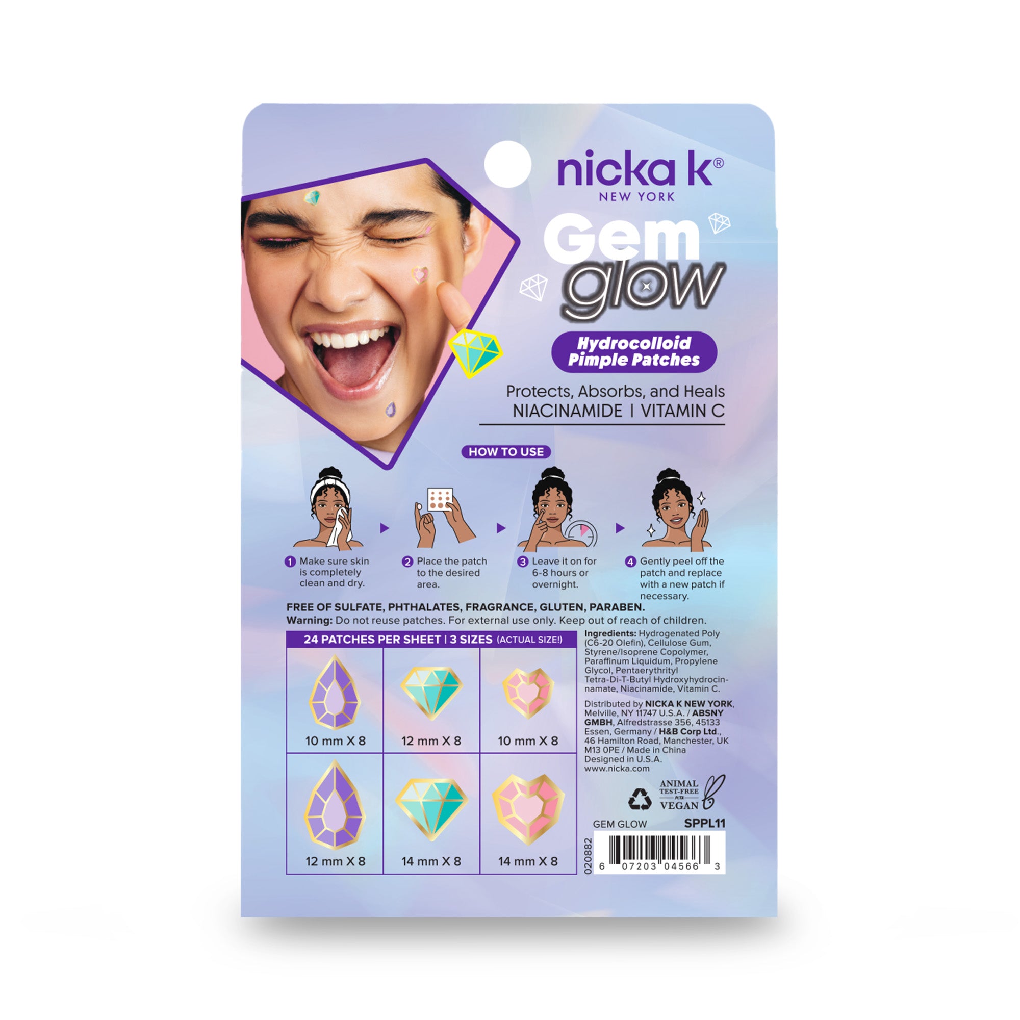 Hydrocolloid Pimple Patches – Gem Glow, back view